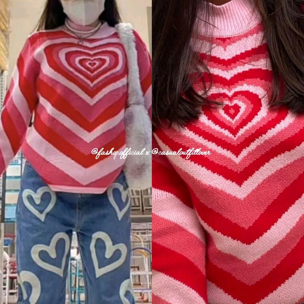 Pinteresty Heart Sweater - Pink, L