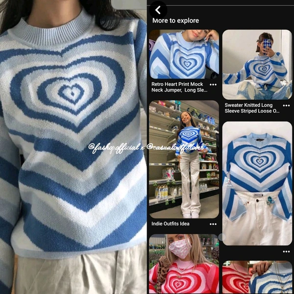 Pinteresty Heart Sweater - Blue, XL