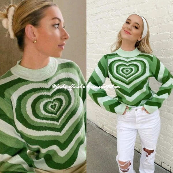 Pinteresty Heart Sweater - Green, XL