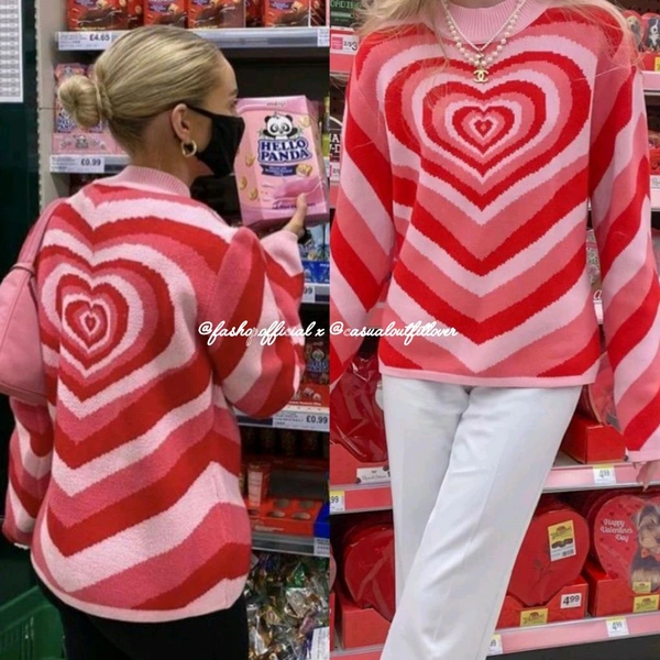 Pinteresty Heart Sweater - Pink, XL