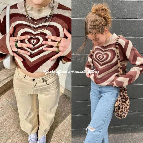 Pinteresty Heart Sweater - Brown, XL