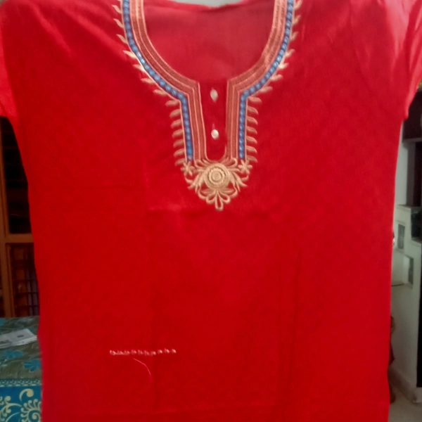 Embroidery Cotton Gown  - Red, Regular