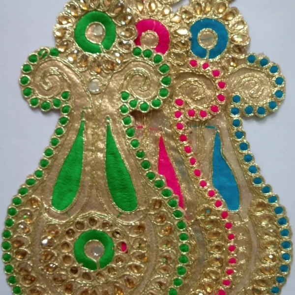 Fancy Buti Decore With Golden Stone & Mirror - 12 Inch, Green , Firoji , Rani