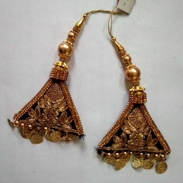 Designer Latkan/ Hanging  - Black - Golden , 6 Inch