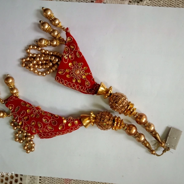 Designer Latkan/ Hanging - With Stone work  - Red - Golden, 12 Inch