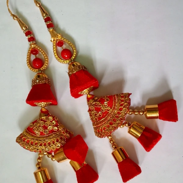  Lanhnga Latkan/ Hanging With Moti & stone work - Red, 12 Inch
