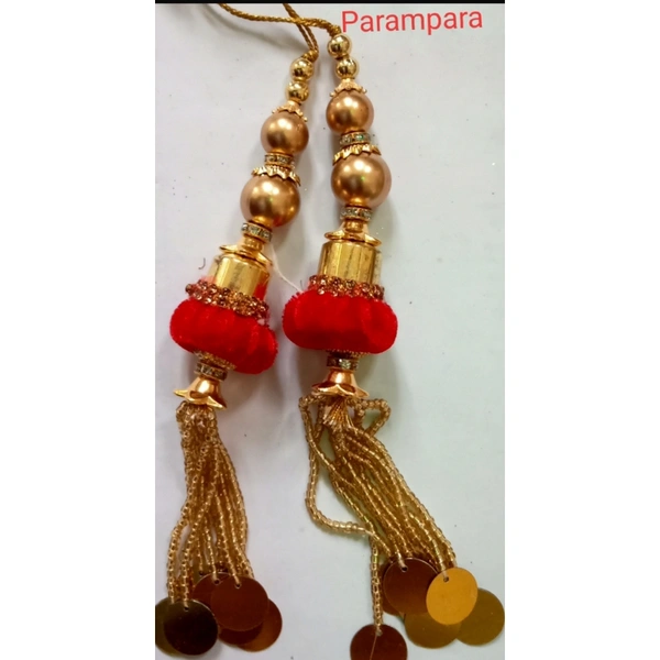  Latkan/ Hanging With Moti work - Red Golden, 6 Inch