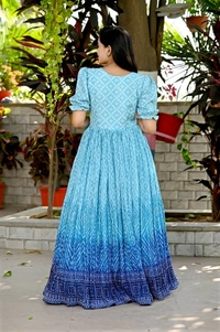 FWKA PREMIUM DESIGNER PRINTED READYMADE GOWN COLLECTIONS - XL-42, Cyan Aqua