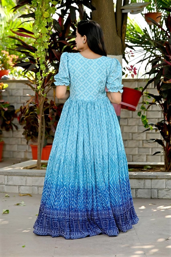 FWKA PREMIUM DESIGNER PRINTED READYMADE GOWN COLLECTIONS - XL-42, Cyan Aqua
