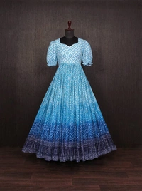 FWKA PREMIUM DESIGNER PRINTED READYMADE GOWN COLLECTIONS - XL-42, Cyan Aqua