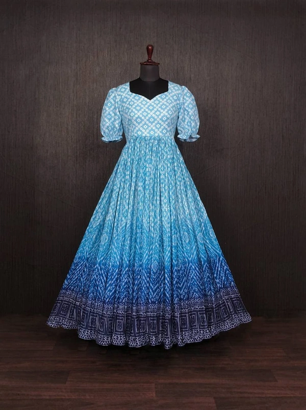 FWKA PREMIUM DESIGNER PRINTED READYMADE GOWN COLLECTIONS - XL-42, Cyan Aqua