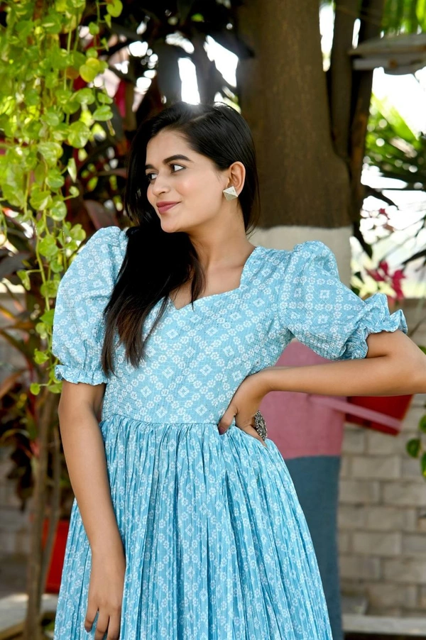 FWKA PREMIUM DESIGNER PRINTED READYMADE GOWN COLLECTIONS - XL-42, Cyan Aqua