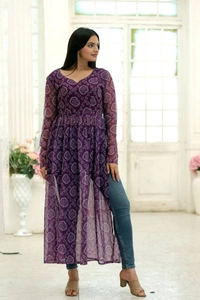 FWKA PREMIUM READYMADE DESIGNER NAYRA CUT PRINTED KURTI - M-38, Purple