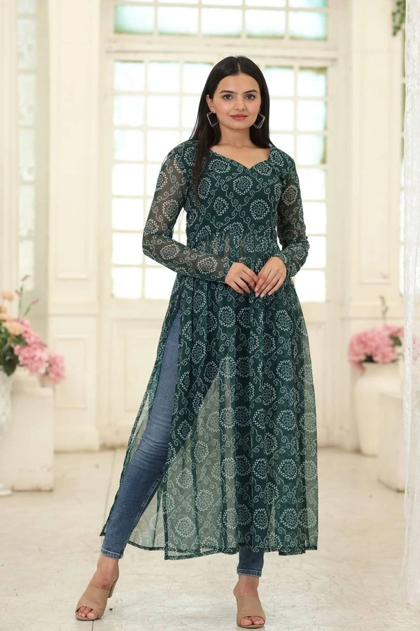 FWKA PREMIUM READYMADE DESIGNER NAYRA CUT PRINTED KURTI - XL-42, Palm Green