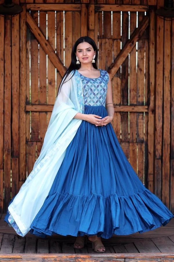 FWKA PREMIUM DESIGNER READYMADE GOWN-DUPATTA COLLECTION - M-38, Blue