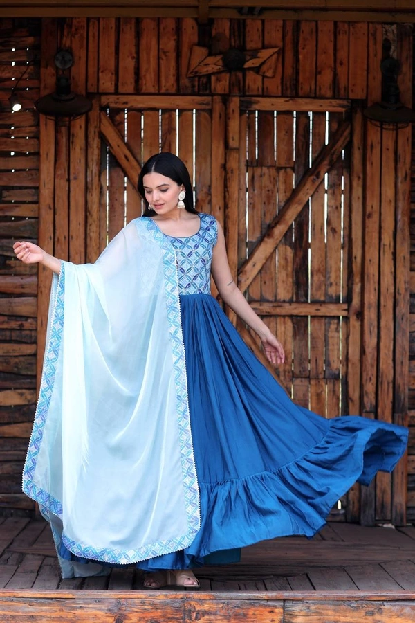 FWKA PREMIUM DESIGNER READYMADE GOWN-DUPATTA COLLECTION - M-38, Blue