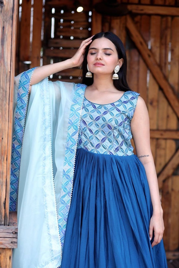 FWKA PREMIUM DESIGNER READYMADE GOWN-DUPATTA COLLECTION - M-38, Blue