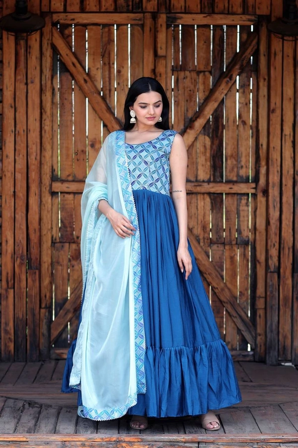FWKA PREMIUM DESIGNER READYMADE GOWN-DUPATTA COLLECTION - M-38, Blue