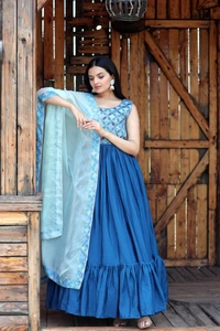 FWKA PREMIUM DESIGNER READYMADE GOWN-DUPATTA COLLECTION - M-38, Blue
