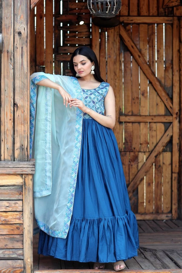 FWKA PREMIUM DESIGNER READYMADE GOWN-DUPATTA COLLECTION - M-38, Blue