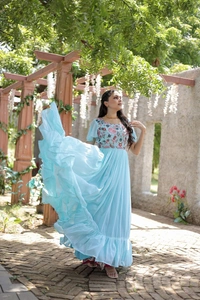 FWKA PREMIUM SEQUINS MULRITHREAD DESIGNER GOWN - XL-42, Blizzard Blue