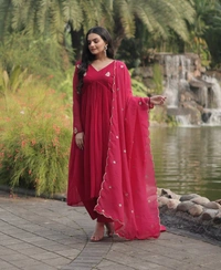 FWKA PREMIUM READYMADE ALIA CUT KURTI WITH PANT & DUPATTA SET - M-38, Cardinal