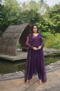 FWKA PREMIUM READYMADE ALIA CUT KURTI WITH PANT & DUPATTA SET - M-38, Wine