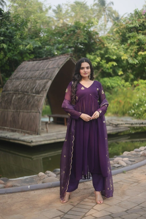 FWKA PREMIUM READYMADE ALIA CUT KURTI WITH PANT & DUPATTA SET - M-38, Wine
