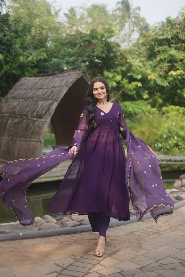 FWKA PREMIUM READYMADE ALIA CUT KURTI WITH PANT & DUPATTA SET - M-38, Wine