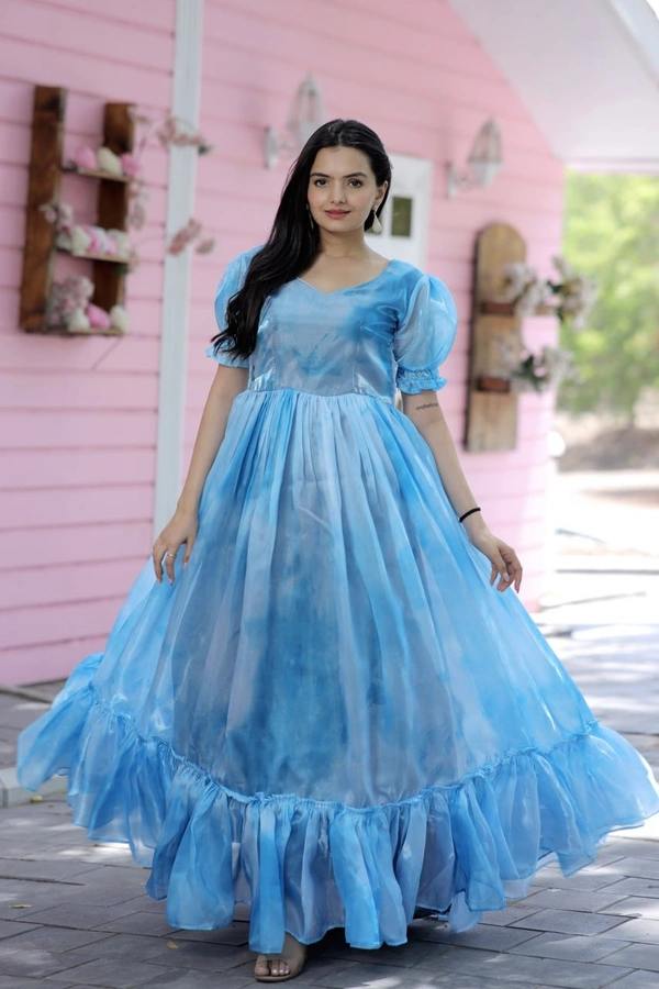FWKA PREMIUN JIMMY SILK MULTI DESIGNER GOWN GOWN - L-40, Blue