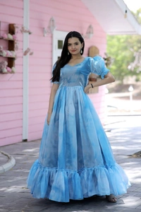 FWKA PREMIUN JIMMY SILK MULTI DESIGNER GOWN GOWN - L-40, Blue