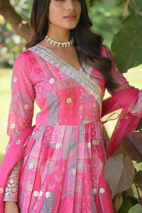 FWKA DESIGNER PRINTED EMBROIDERED RUSSIAN SILK GOWN - XL-40, Pink