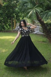 FWKA PREMIUM DESIGNER CORDING EMBROIDERED GOWN - M-38, Black