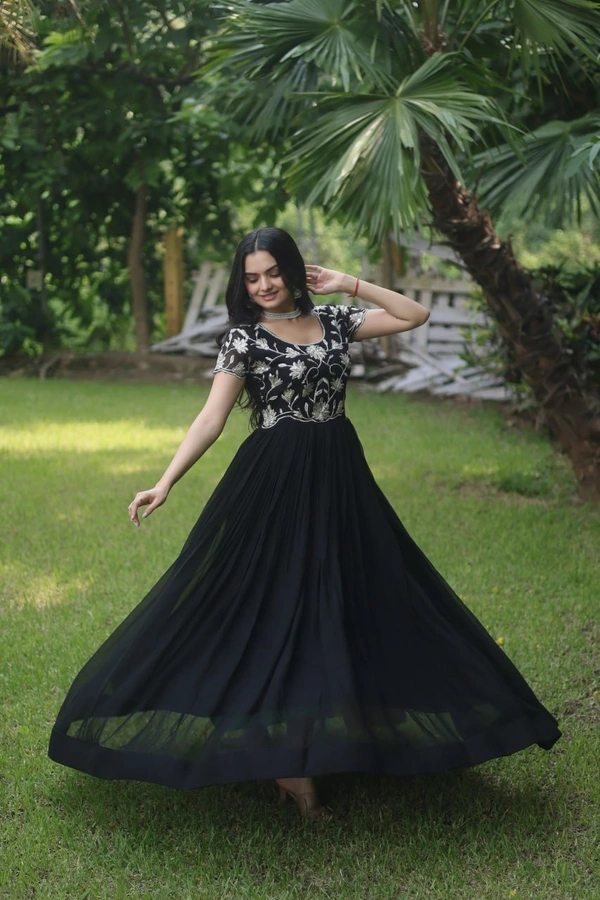 FWKA PREMIUM DESIGNER CORDING EMBROIDERED GOWN - M-38, Black