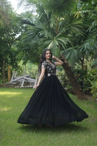 FWKA PREMIUM DESIGNER CORDING EMBROIDERED GOWN - M-38, Black