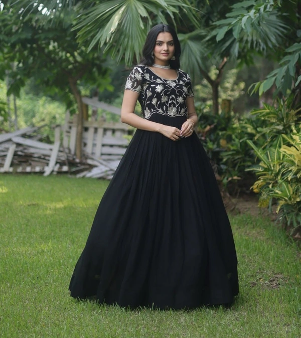 FWKA PREMIUM DESIGNER CORDING EMBROIDERED GOWN - M-38, Black