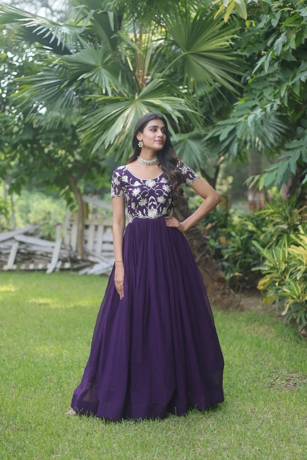 FWKA PREMIUM DESIGNER CORDING EMBROIDERED GOWN - M-38, Ripe Plum