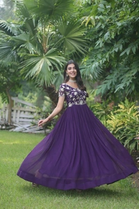 FWKA PREMIUM DESIGNER CORDING EMBROIDERED GOWN - M-38, Ripe Plum