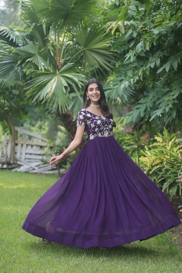 FWKA PREMIUM DESIGNER CORDING EMBROIDERED GOWN - M-38, Ripe Plum
