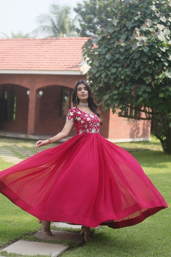 FWKA PREMIUM DESIGNER CORDING EMBROIDERED GOWN - M-38, Maroon Flush