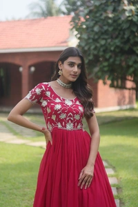 FWKA PREMIUM DESIGNER CORDING EMBROIDERED GOWN - M-38, Maroon Flush