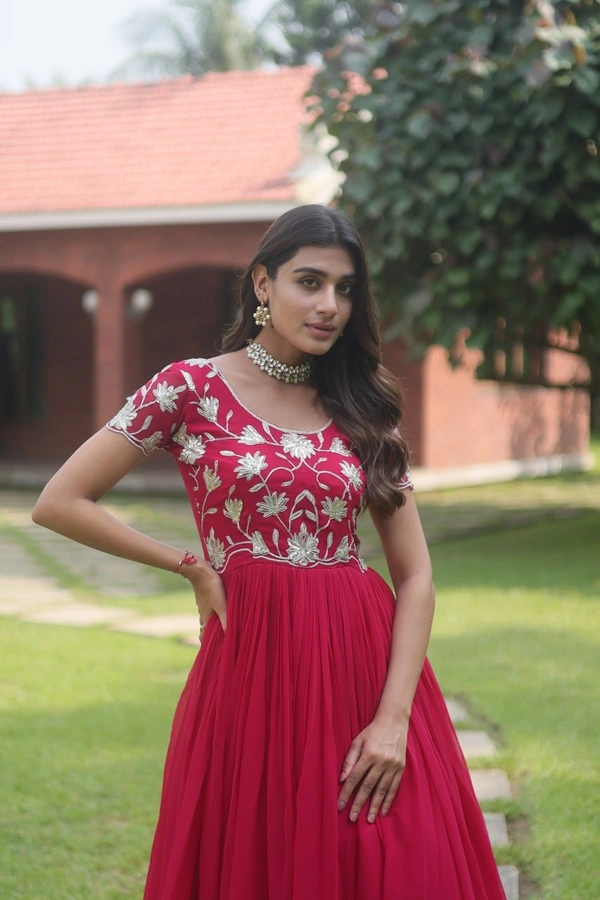 FWKA PREMIUM DESIGNER CORDING EMBROIDERED GOWN - M-38, Maroon Flush