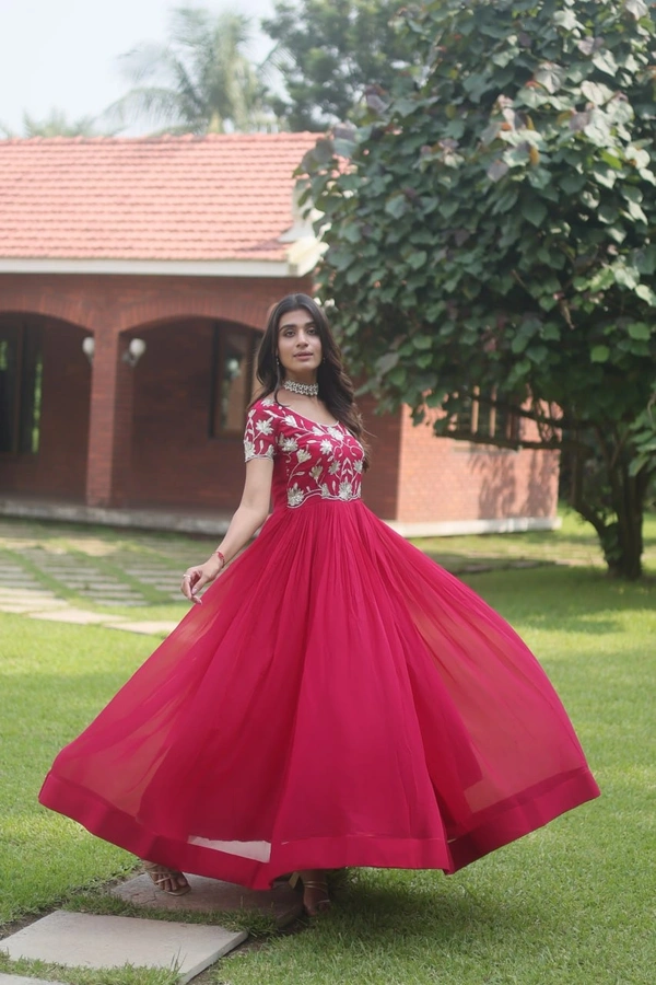 FWKA PREMIUM DESIGNER CORDING EMBROIDERED GOWN - M-38, Maroon Flush