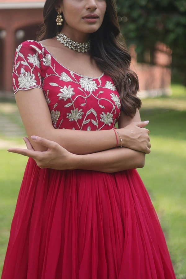 FWKA PREMIUM DESIGNER CORDING EMBROIDERED GOWN - M-38, Maroon Flush