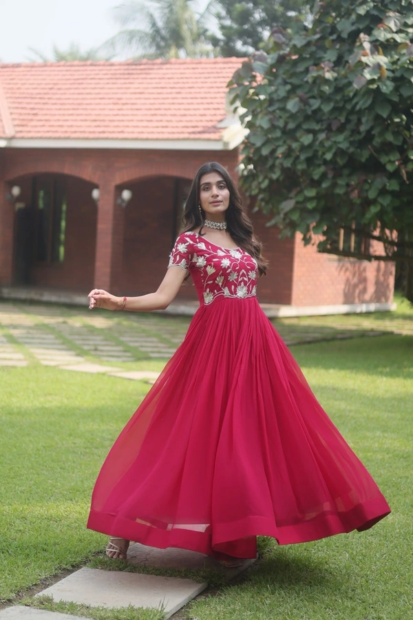 FWKA PREMIUM DESIGNER CORDING EMBROIDERED GOWN - M-38, Maroon Flush