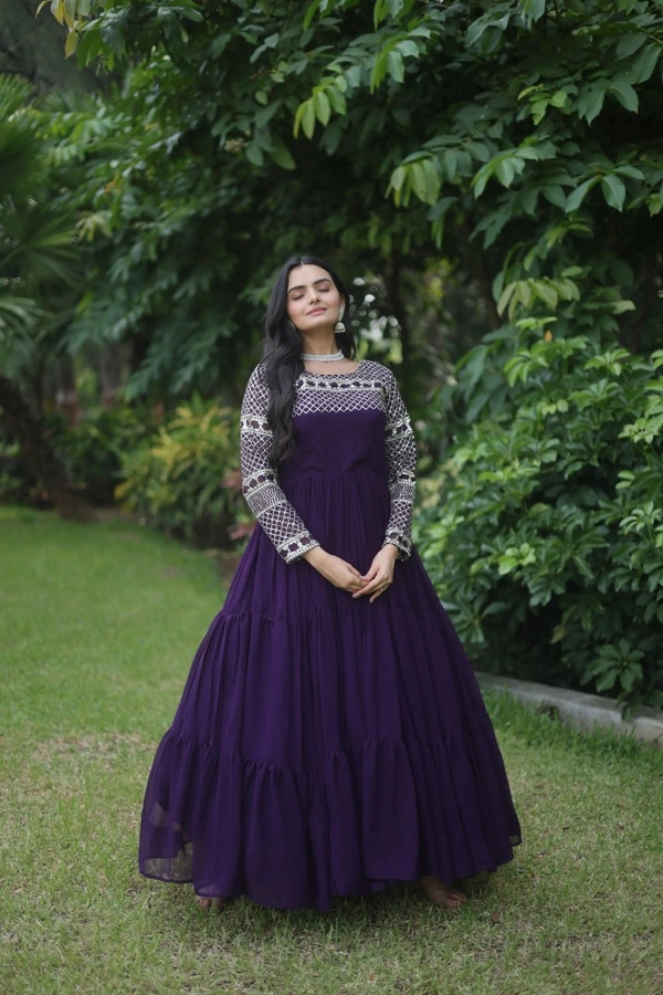 FWKA DESIGNER ZARI SEQUINS WORK GOWN - L-40, Ebony Clay