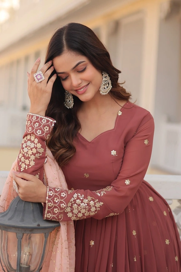 FWKA DESIGNER GOWN WITH ZARI THREAD EMBRIODERY - M-38, Hippie Pink