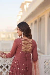 FWKA DESIGNER GOWN WITH ZARI THREAD EMBRIODERY - M-38, Hippie Pink