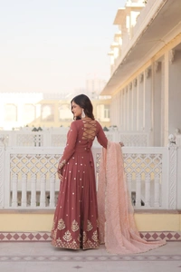 FWKA DESIGNER GOWN WITH ZARI THREAD EMBRIODERY - M-38, Hippie Pink