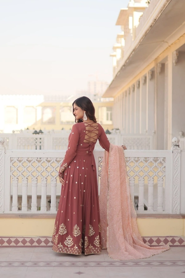 FWKA DESIGNER GOWN WITH ZARI THREAD EMBRIODERY - M-38, Hippie Pink